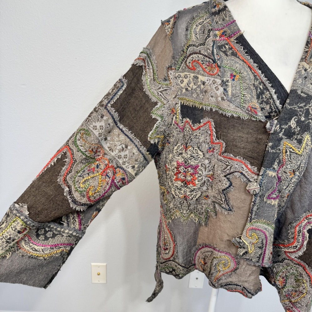 Baba Jacket Women's‎ One Size Multicolor 100% Wool Kimono Paisley Boho Patchwork - Picture 5 of 16
